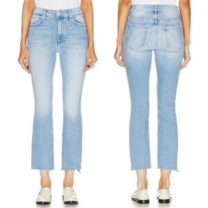 Mother The Insider Crop Step Fray Hold My Hand Light Blue Wash Denim Jeans 31
